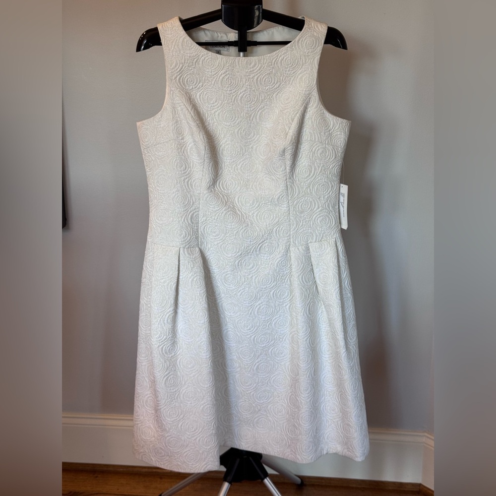 Teri Jon Ivory Textured Midi Dress With Gold Metallic Embellishment Size 14